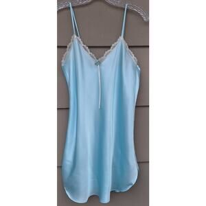 Vintage 90s Romantic Moods Satin Cami Intimates Slip Night Dress Light Blue S